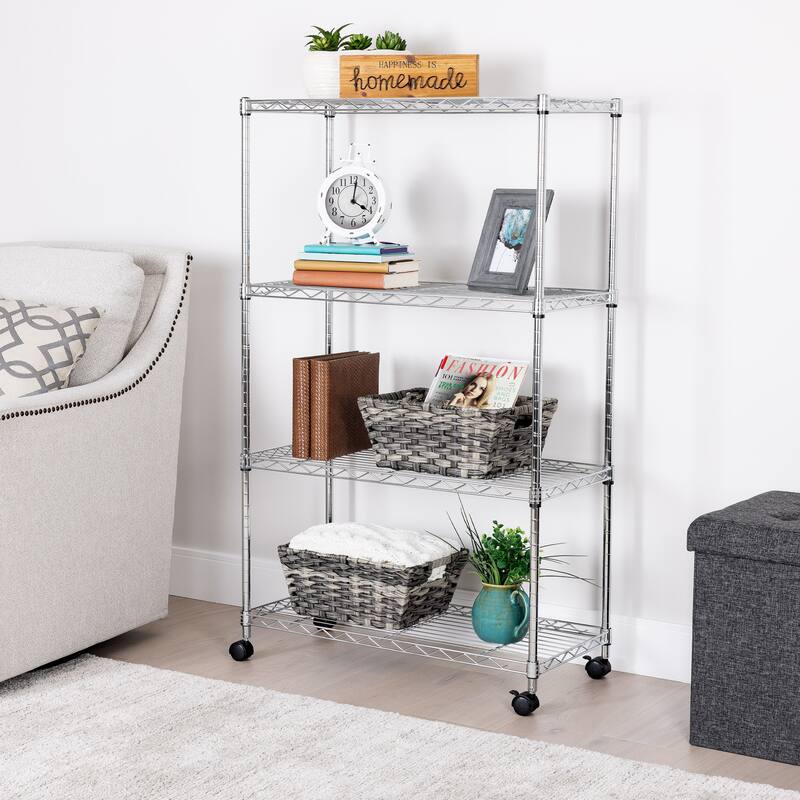 Seville Classics 4Tier Steel Wire Shelving with Wheels, 30" W x 14" D